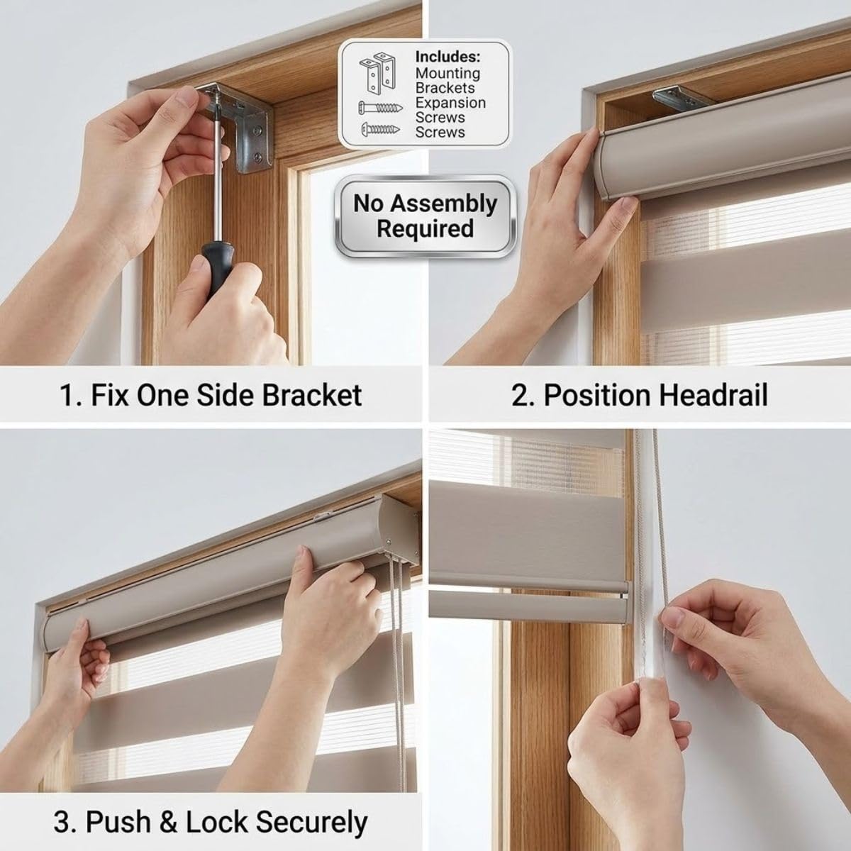 Store Enrouleur Jour Nuit avec Perçage et Tissu Translucide Occultant | Store Enrouleur Tamisant pour Salon et Bureau, Protection Vie Privée, Beige, 30x91 cm, 36x91 cm(Blanc,W91cmxH150cm)