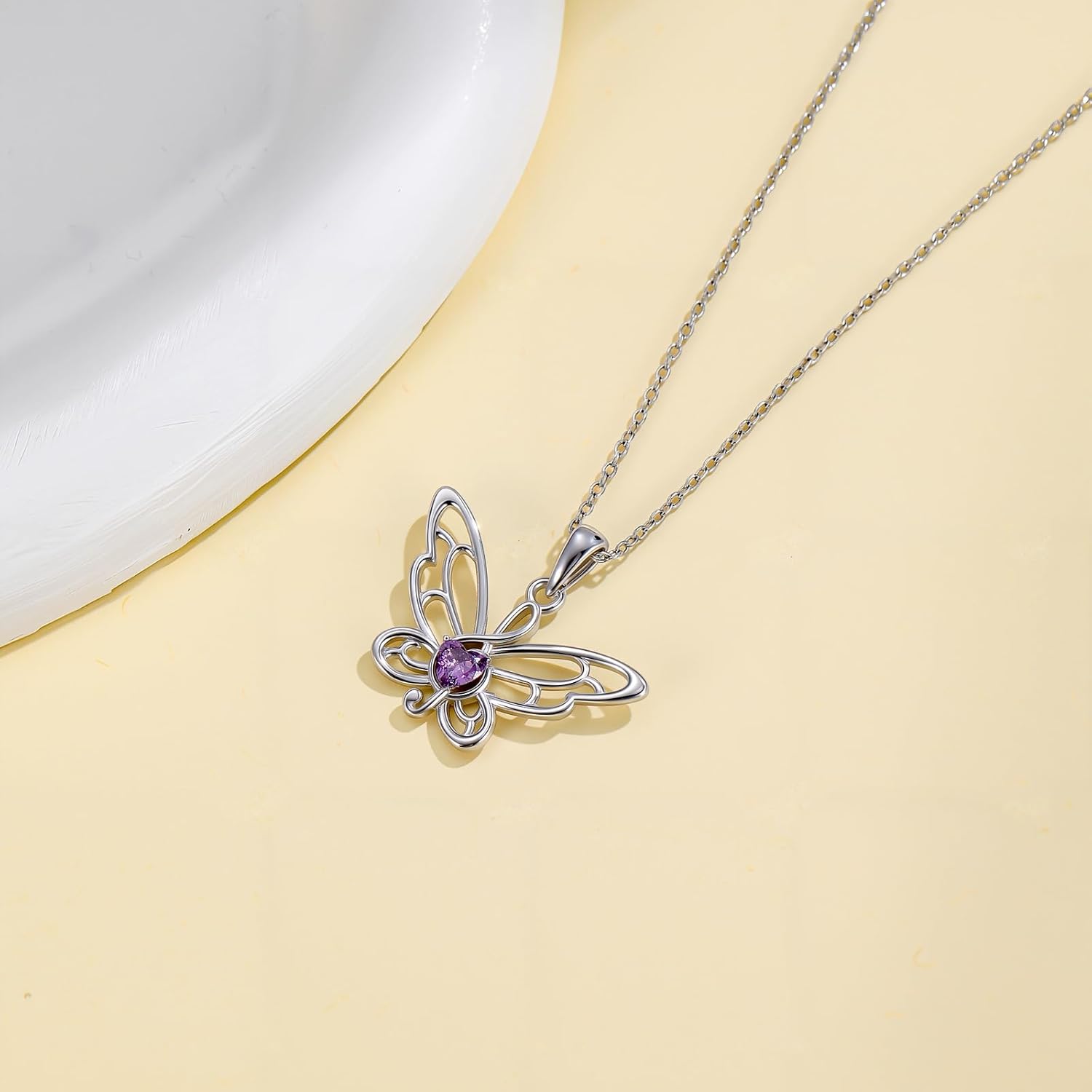 Butterfly Necklace for Women Hollow Butterfly Heart Crystal Pendant Necklace Jewelry Silver Birthday Gifts - Image 4