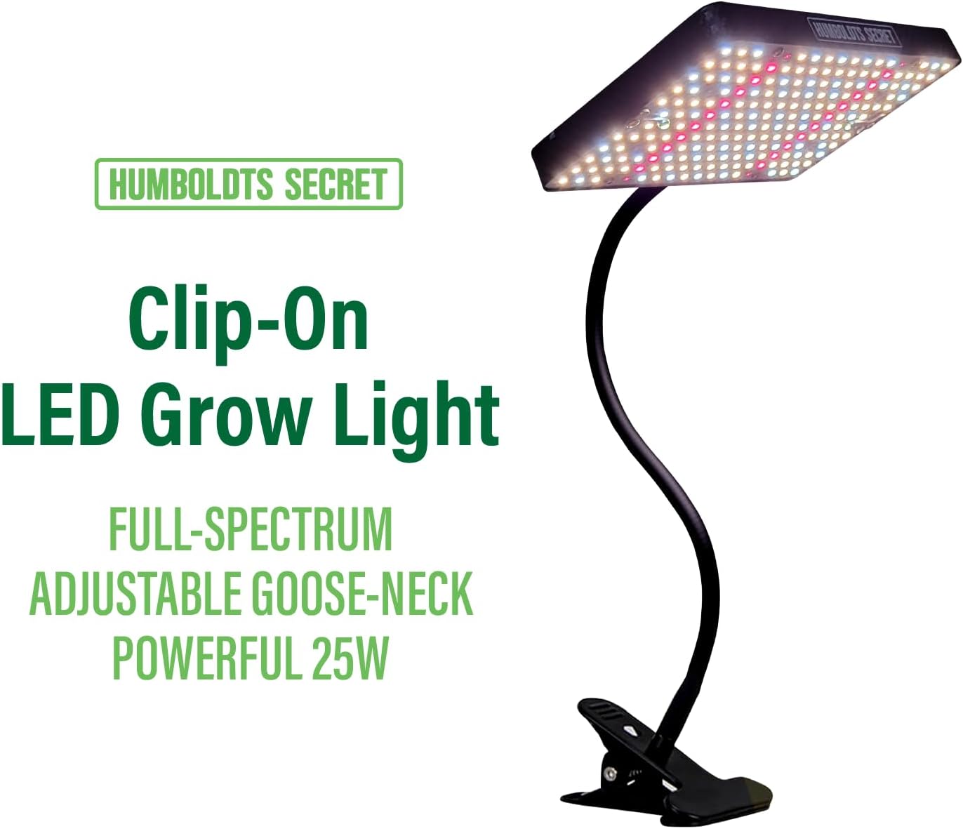Humboldts Secret Clip On LED Grow Light for Indoor Plants Full Spectrum w/Warm, White, & UV-IR Lights | 200W Intensity & Timer | for Tables, Desks, & More | Plant Light for Indoor Plants, Herbs, Etc