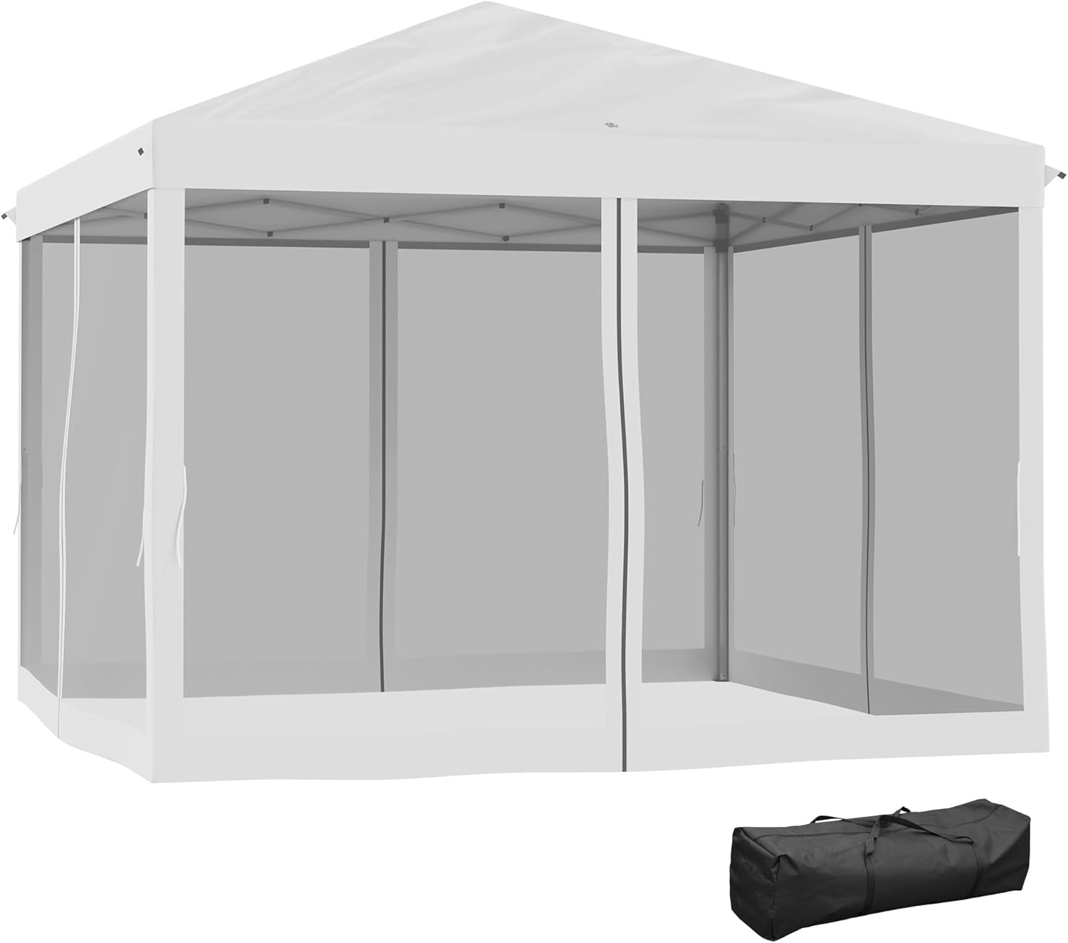 Outsunny 10x10 Pop Up Canopy Tent with Mesh Netting, Instant Shade Gazebo for Camping, BBQs, Patio - Adjustable Height, Portable Carry Bag, Cream White