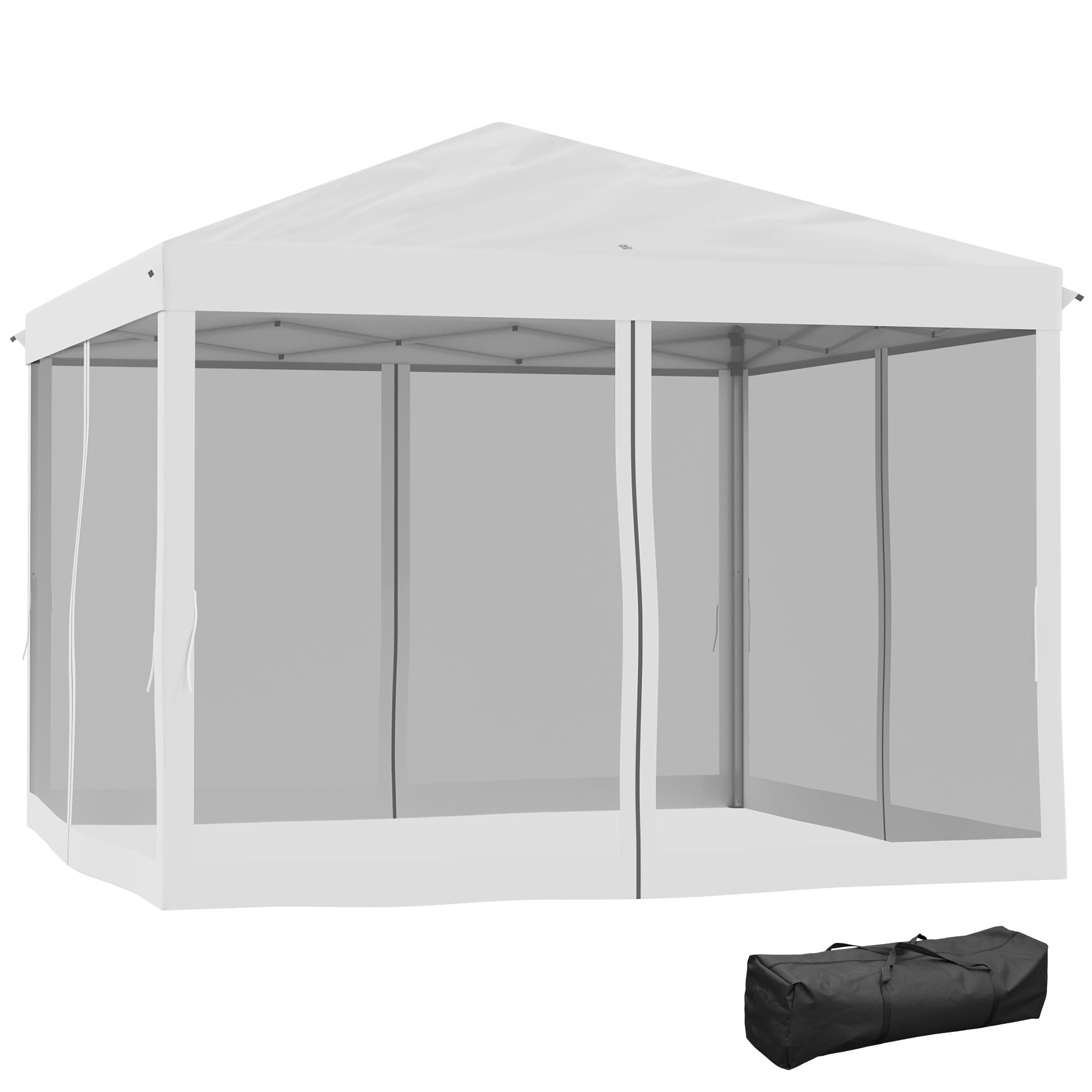 Outsunny Tonnelle Pop-​up Barnum Pliant Style Colonial 3 x 3 m 4 moustiquaires + Sac de Transport crème