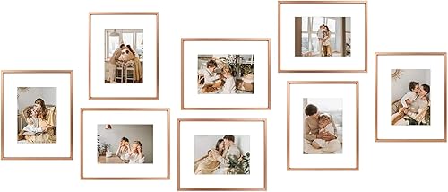 Vista 120 de Golden State Art - Marco de fotos de aluminio satinado clásico de 8 x 10 con alfombrilla de color marfil para fotos de 5 x 7 y cristal real, Dorado