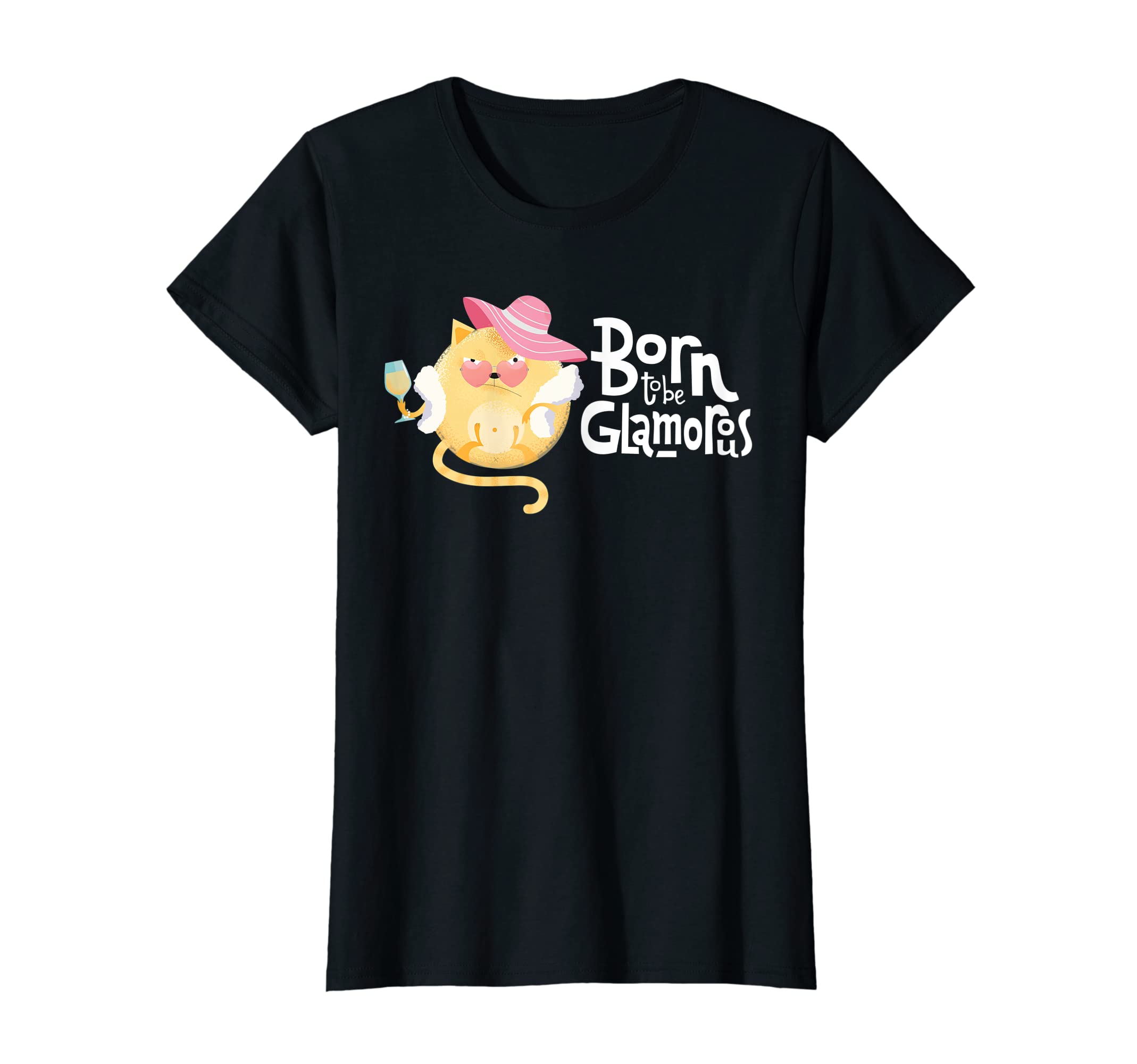 Womens Born to be Glamorous Cat Mum Cat Lovers T-Shirt