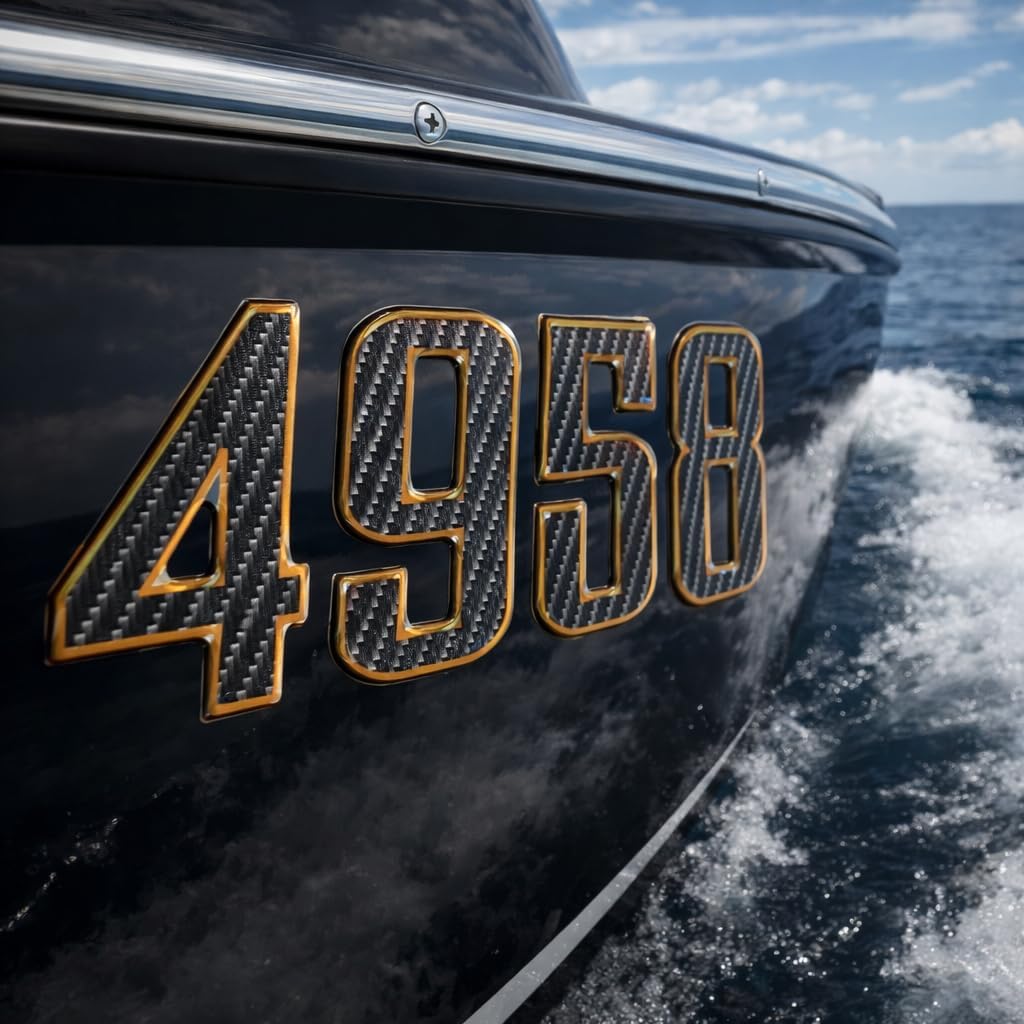 Carbon Fiber Raised Boat Registration Numbers – 3D Domed Marine Letters for Boats, Jet Skis, PWC – UV & Saltwater Resistant