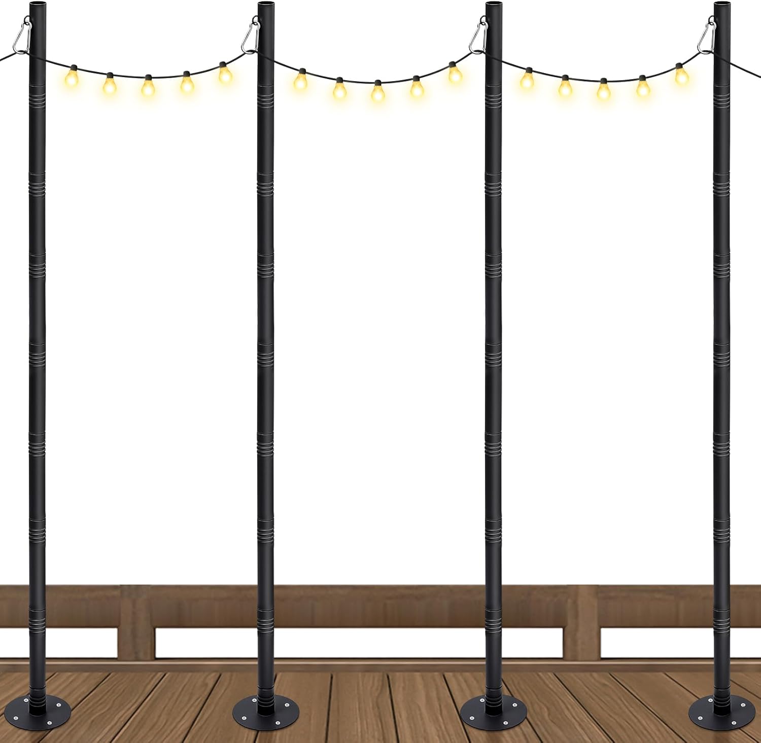 4 Pack 10 Ft String Light Poles for Outdoor String Lights, Heavy Duty Metal Outdoor Light Poles for Deck, Backyard, Garden, Patio, Wedding, Party