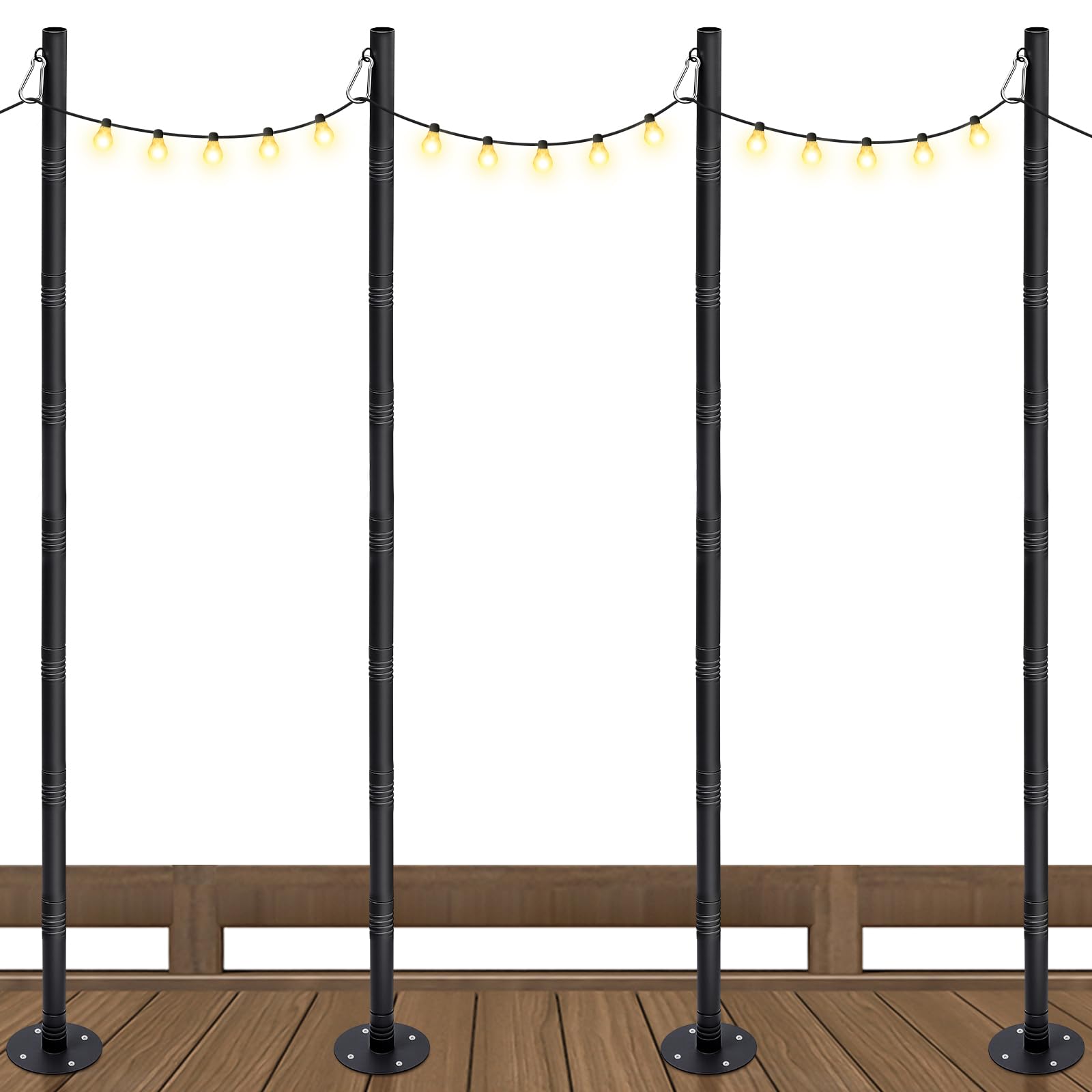 Photo 1 of 4 Pack String Light Poles with Anchor Base and Mounting Bracket, 10ft