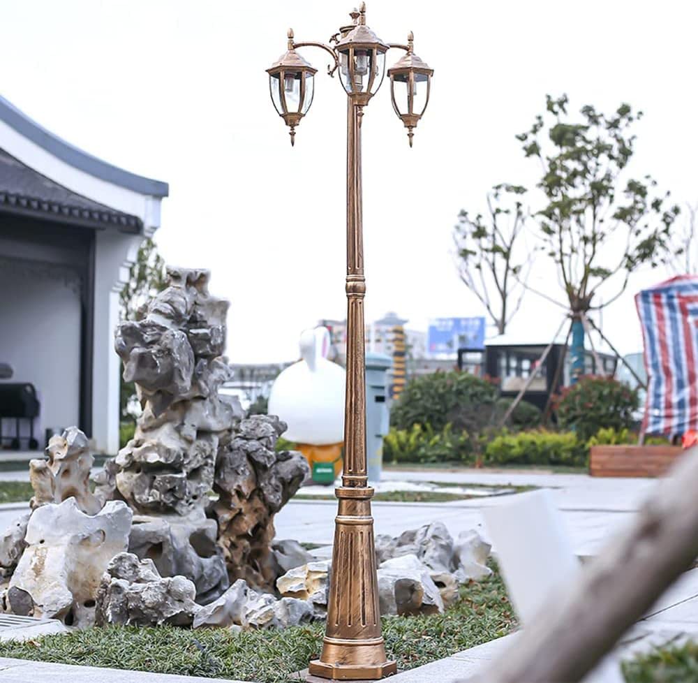 Słupek oświetleniowy zewnętrzny 250 cm, 3-głowicowy, słupek oświetleniowy, lampa ogrodowa, słupek aluminiowy, lampa szklana, słupek ogrodowy, lampa ścienna, IP65, wodoodp