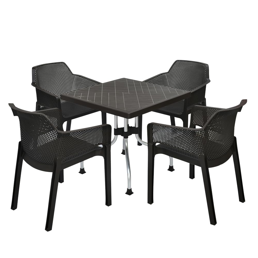 Nilkamal Orchid Square 4 Seater Virgin Plastic Dining Table Set for Dining Room | Indoor & Outdoor |Home Office | Hotel, Café and Restaurants | 1 Dining Table with 4 Chairs | Color Season Rust Brown-image-5