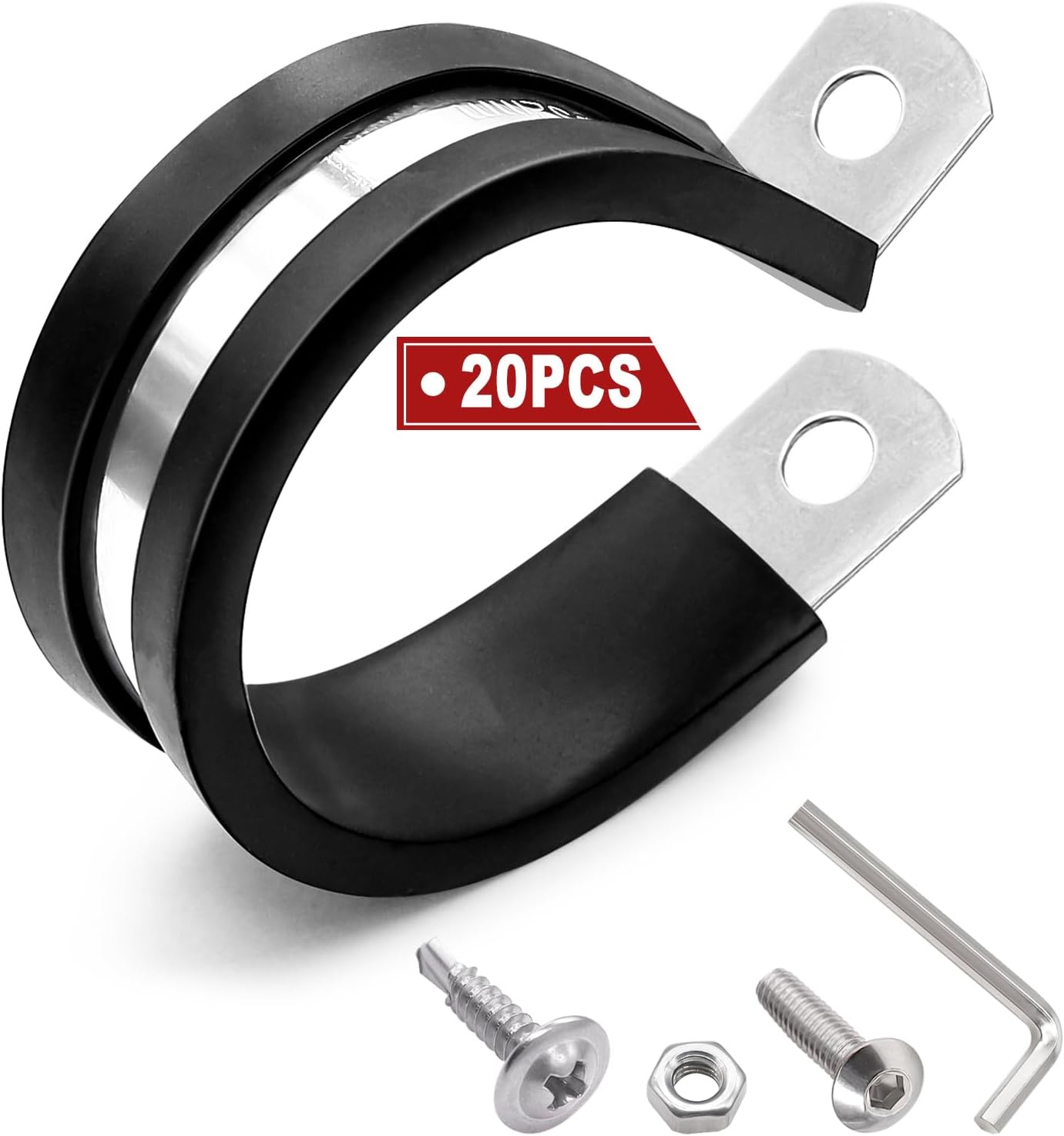 Taiss 136PCS Cable Clamps Assortment Kit,10 Sizes 1/4" 5/16" 3/8" 1/2" 5/8" 3/4" 1" 1-1/4" 1-1/2" 1-3/4" +25PCS 1/4 Inch 304 Stainless Steel Rubber Cushion Cable Clamps +20PCS 3/4 Inch Cable Clamps