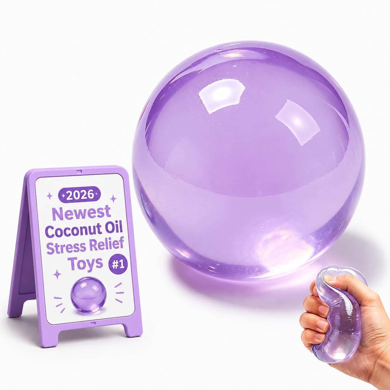Coconut Oil Squishy, Coconut Oil Stress Relief Ball, Zero Bounce Back Sensory Squeeze, Cute Soft Squishy Stress Relief Desk Party Favor Birthday Gift (Purple)