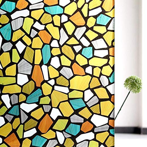 Image of ELTON 3D Window Vinyl Privacy Self Adhesive Decorative Film for Bathroom Door Window Heat Control Anti UV (Shiny Multicolor Stone, 2 x 50 feet, Transparent Dots ).