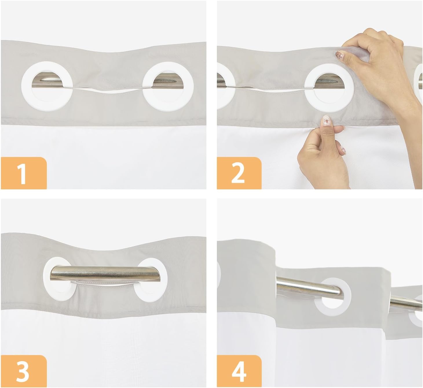 No Hook Boho Shower Curtain with Snap in Liner Set, Modern Boho Sun & Mountain Landscape Design, Mid Century Waterproof Shower Curtains for Bathroom Decor, 71x74 Inch