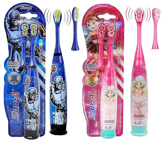 JOJI Cartoon Electric Toothbrushes for Kids Vibrating Motion Toothbrushes with Replacement Brush Head, Soft Battery Powered Toothbrushes for 3+ Years Kids (Battery Included) (Pack of 2)-image-35