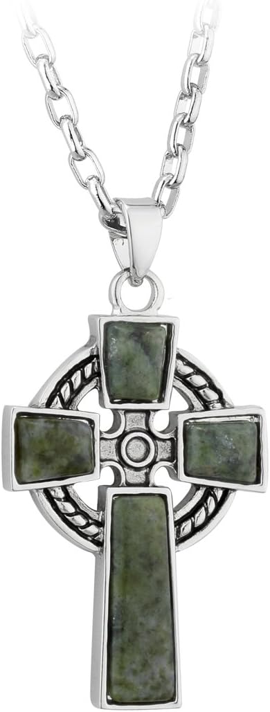 Irish Jewelry - Connemara Marble Celtic Cross Necklace Chain with Pendant