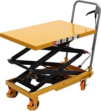 Double Scissor Lift Table, 330lbs Hydraulic Lift Table Cart 50" Lift Height Manual Hydraulic Scissor Cart Multi-Function Mobile Platform Cart w/4 Wheels for Material Handling and Transportation