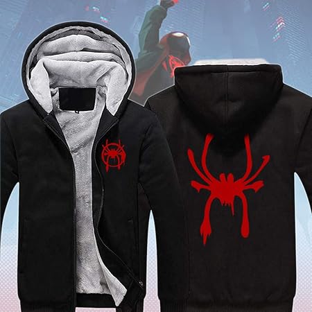 Amazon Spider Man Into The Spider Verse Hoodie スパイダーマン スパイダーバース パーカー グウェン コスプレスウェットシャツ ヴェノム パーカー メンズ コート ファスナー 裏起毛 厚い コスチューム 秋冬服 温かい ハロウン イベント クリスマス デッド パーカー