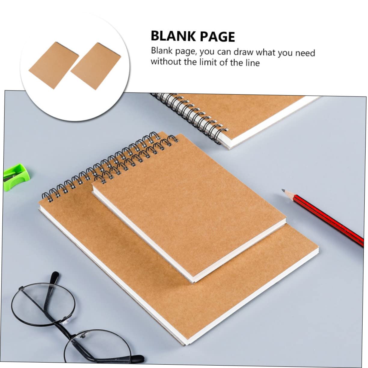 Blocco da Disegno a Spirale 2 Pezzi, Carta Khaki, Pagine Bianche