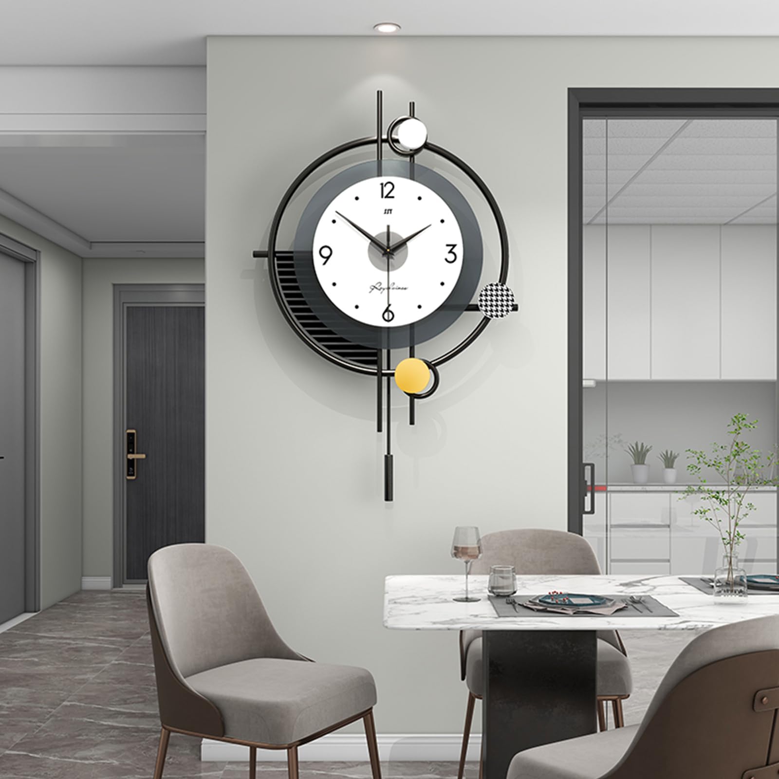 Ergocar Grote vintage wandklok met slinger, geen tikken, moderne metalen wandklok voor woonkamer, slaapkamer, studeerkamer, kantoor