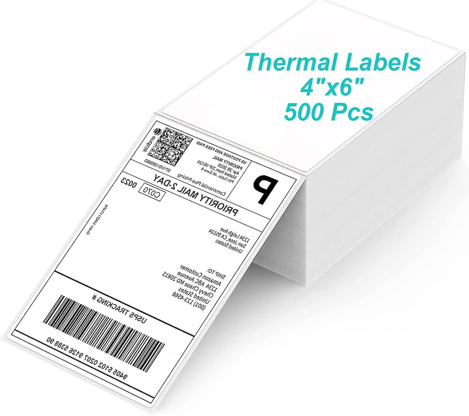Coopaty 4"x6" Fanfold Direct Thermal Shipping Labels White Perforated Shipping Mailing Postage Labels, Zebra Compatible, Permanent Adhesive, Commercial Grade (6 Stack,3000 Labels)