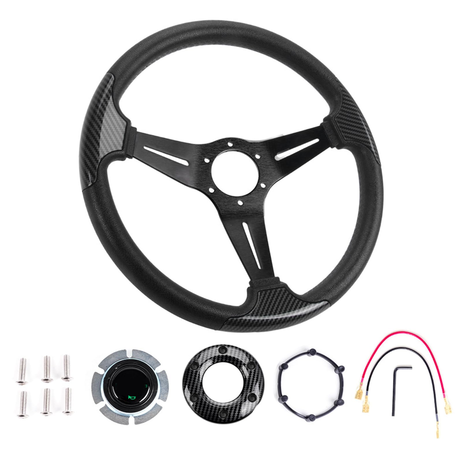 Volante da Corsa in Lega Alluminio Struttura da 345 Mm Impugnatura in ABS Adatta per Simulazione Guida Volante da Corsa in Lega Alluminio