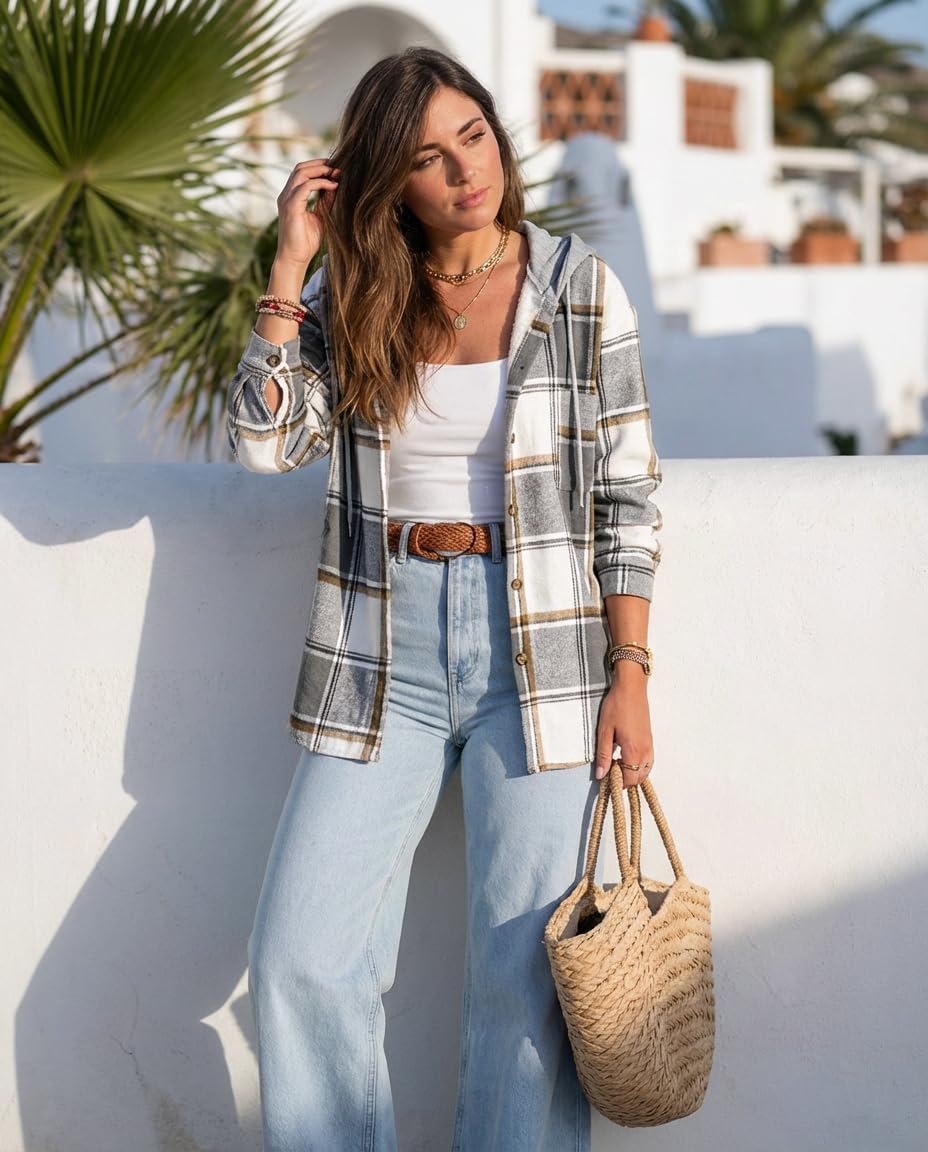 CHICME Womens Lightweight Casual Jacket Plaid Long Sleeve Shacket Fleece Lined Hooded Jackets Warm Coat OEKO-TEX STANDARD 100 - Image 4