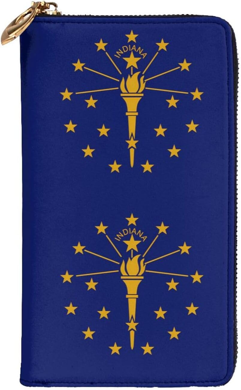 Indiana State Flag Women's wallet, clutch wallet, with zipper, large capacity.