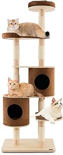 Tangkula 75 Inch Tall Cat Tree for Indoor Cats, Natural Solid Rubber Wood Cat Tower with Sisal Scratching Posts, Top Perch, Detachable Cat Condo, 6-Layer Modern Cat Trees and Towers for Large Cats