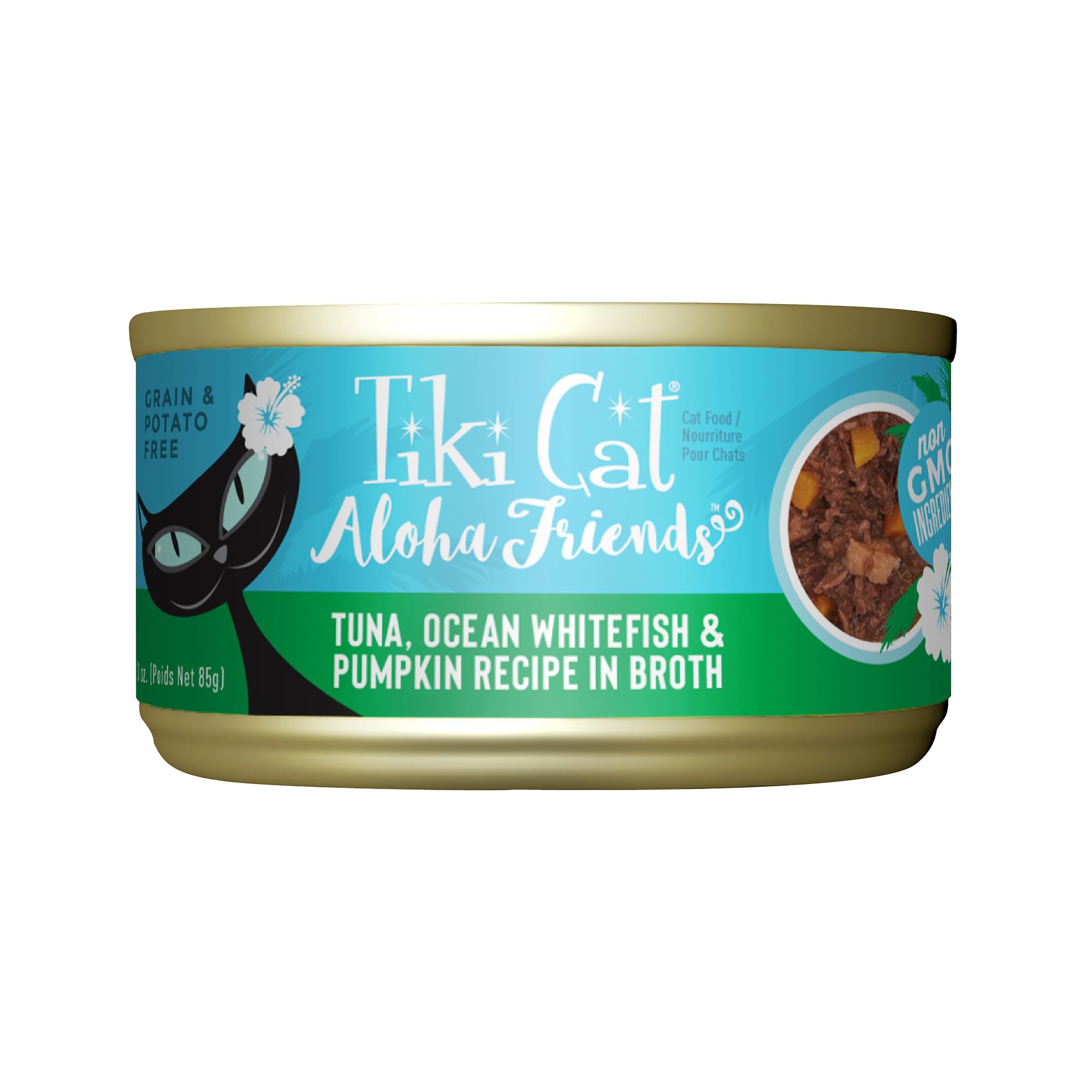 TIKI PETS Cat Aloha Friends Wet Food Tuna, Ocean Whitefish & Pumpkin 3 oz. can