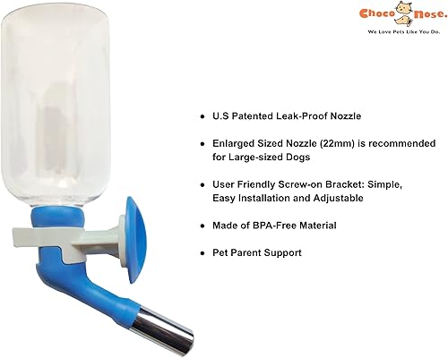 Miniatura 3 de Choco Nose Botella de agua patentadacomedero grande sin goteo solo para perros grandes de más de 50 libras, para jaulas de alambre, jaulas o