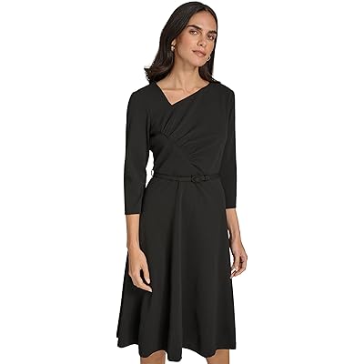 Платье Calvin Klein Scuba Crepe Asym Rouched Neck Midi With Belt