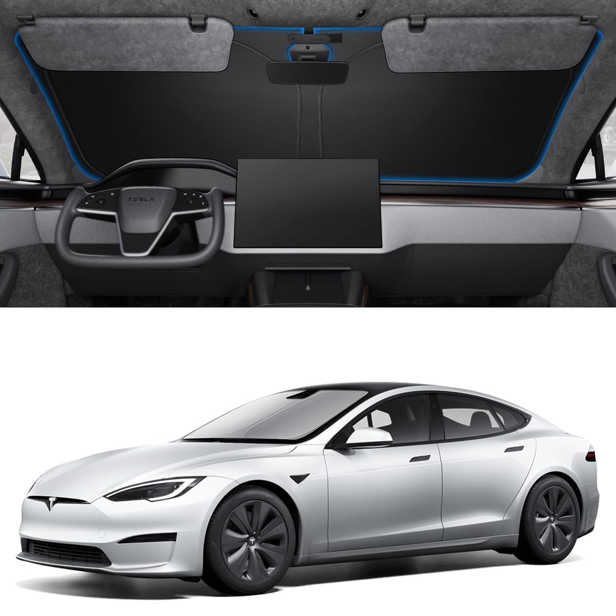Parasole Paraschizzi DMJN Per Tesla Model Y (2016-2025) – Con Rivestimento Refrigerante – Inclusa Custodia