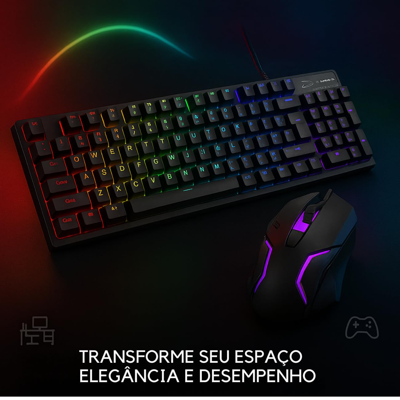 Kit Teclado e Mouse Gamer LED Lehmox LEY-2074, Iluminação RGB