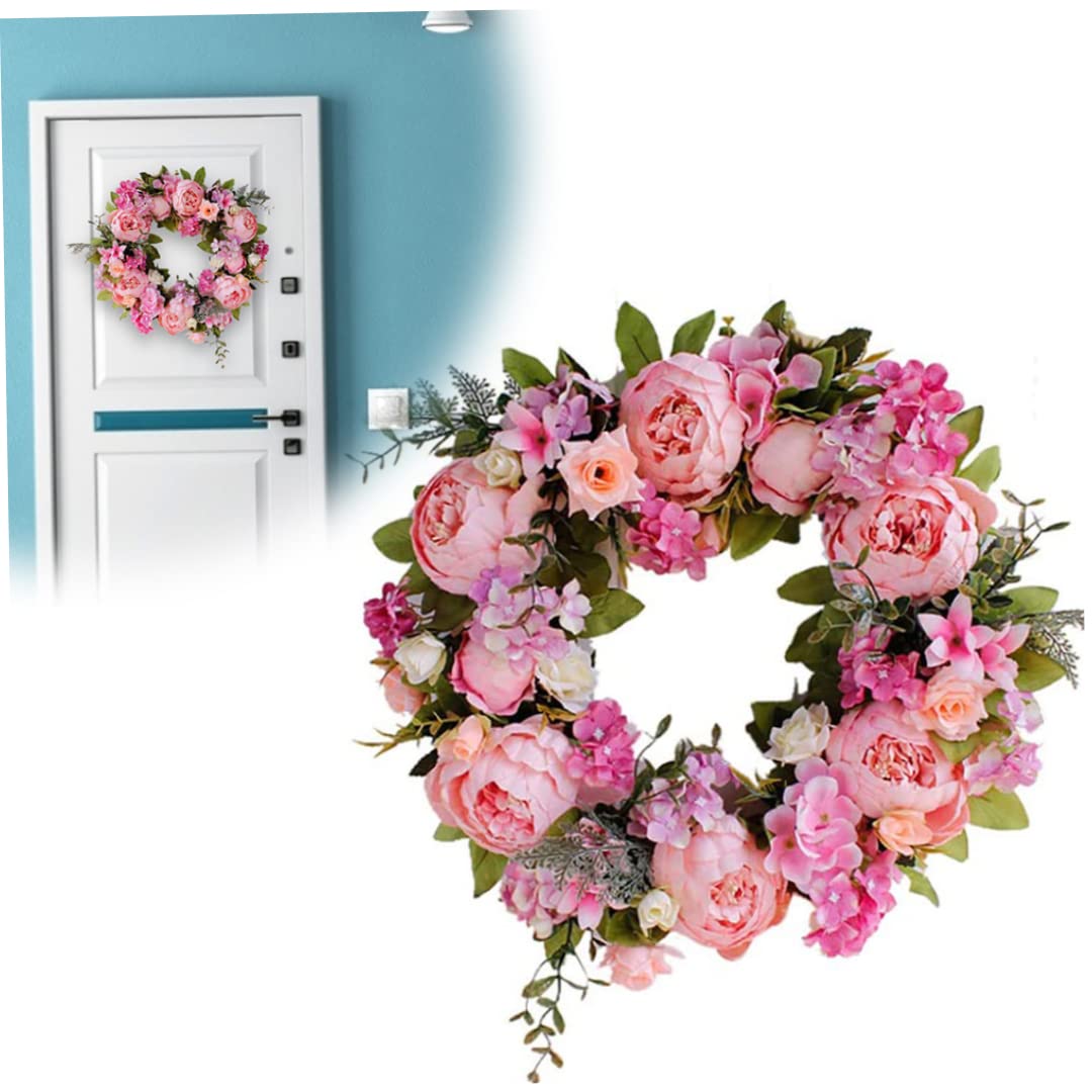 Couronne de porte - Couronne de fleurs - Pivoine artificielle - Couronne en soie - Rose - Décoration pour porte d'entrée - Bureau - Maison - Fête de mariage