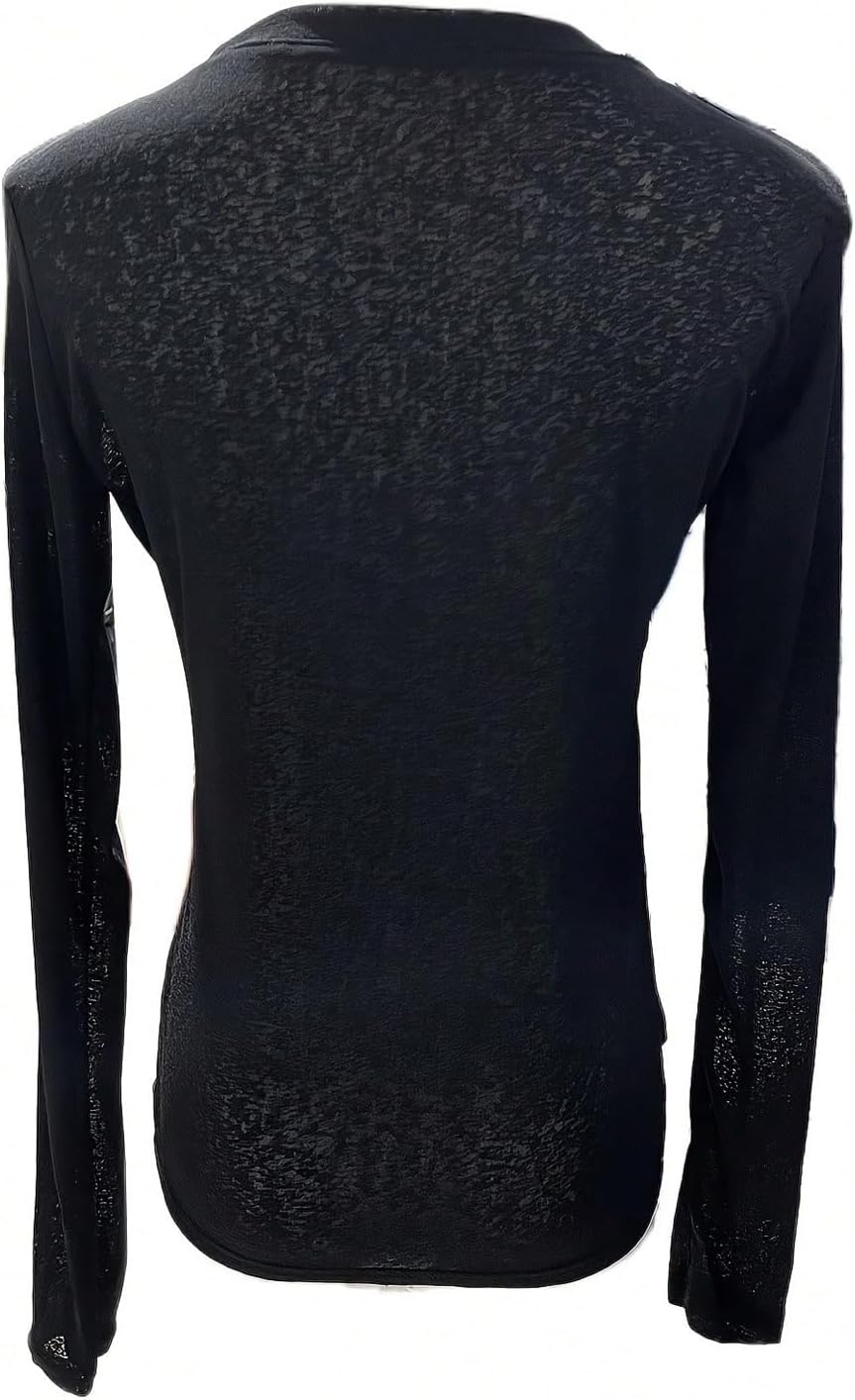 Women's See Through Mesh Tops Crew Neck Long Sleeve Basic Shirts Sheer Tight Tees - Image 4
