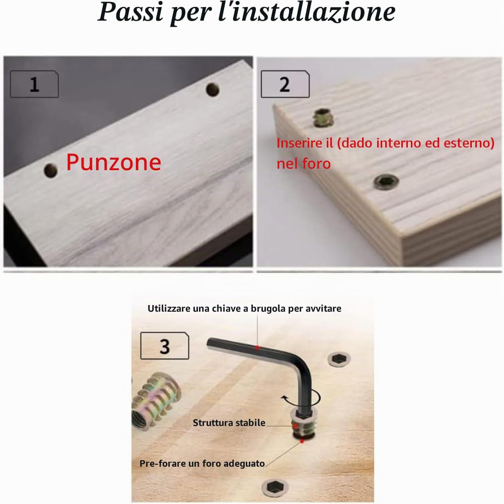 20 Pezzi Inserti Filettati M8 per Legno, Dado in Acciaio al Carbonio con Esagono Incassato per Mobili (M8*20mm)