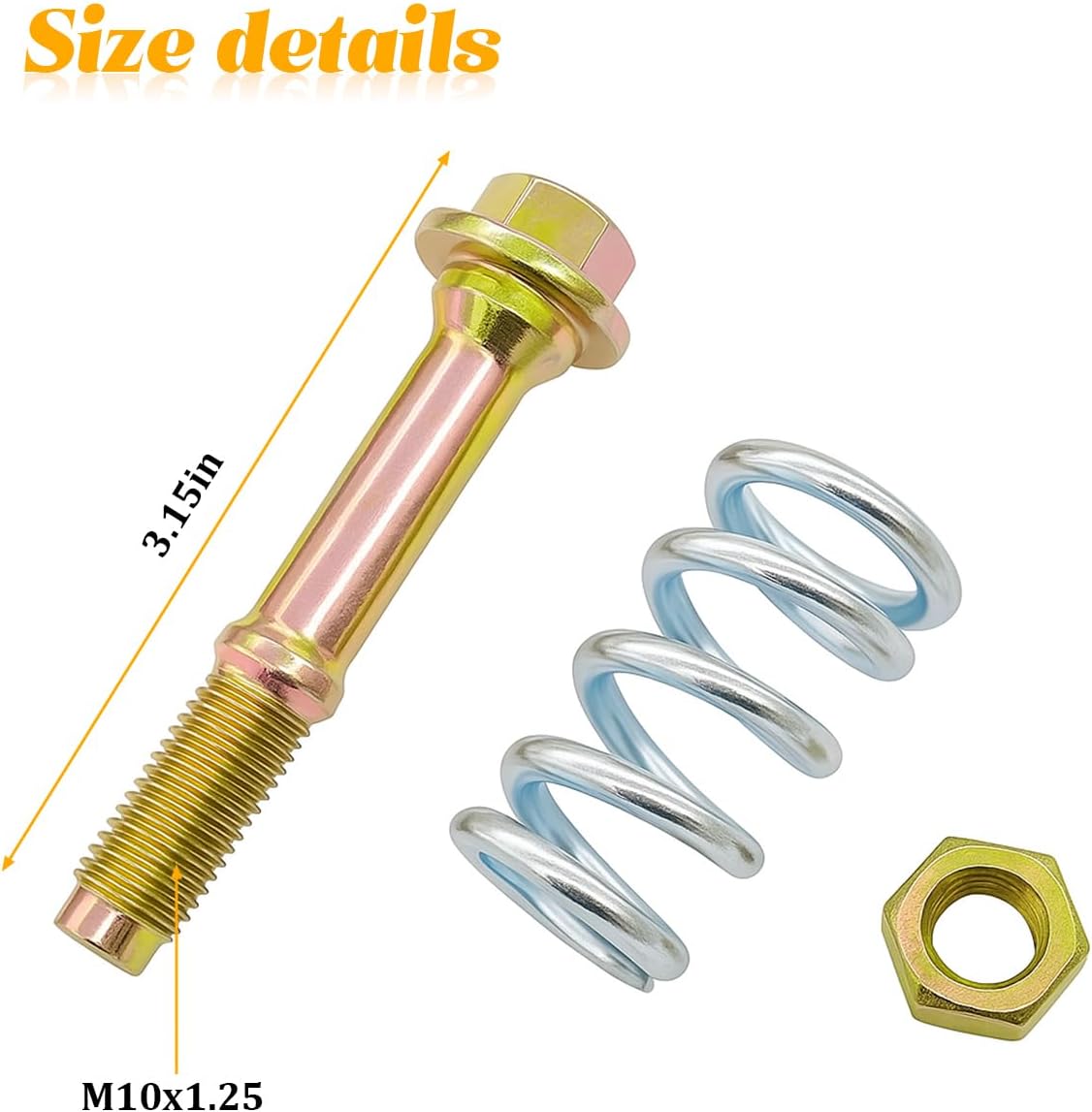 2PCS Car Exhaust Bolt and Spring, M10 x 1.25 Vehicle Exhaust Manifold Spring Screw with Nut, Automotive Bolts Hardware Repair Kit Replacement Accessories, Universal for Truck RV SUV