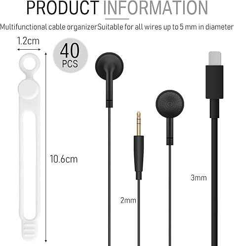 Miniatura 3 de Nuanchu 40 unidades de bridas de cable de silicona reutilizables, soporte ajustable, multiusos, organizador de cables de carga para sujetar cables