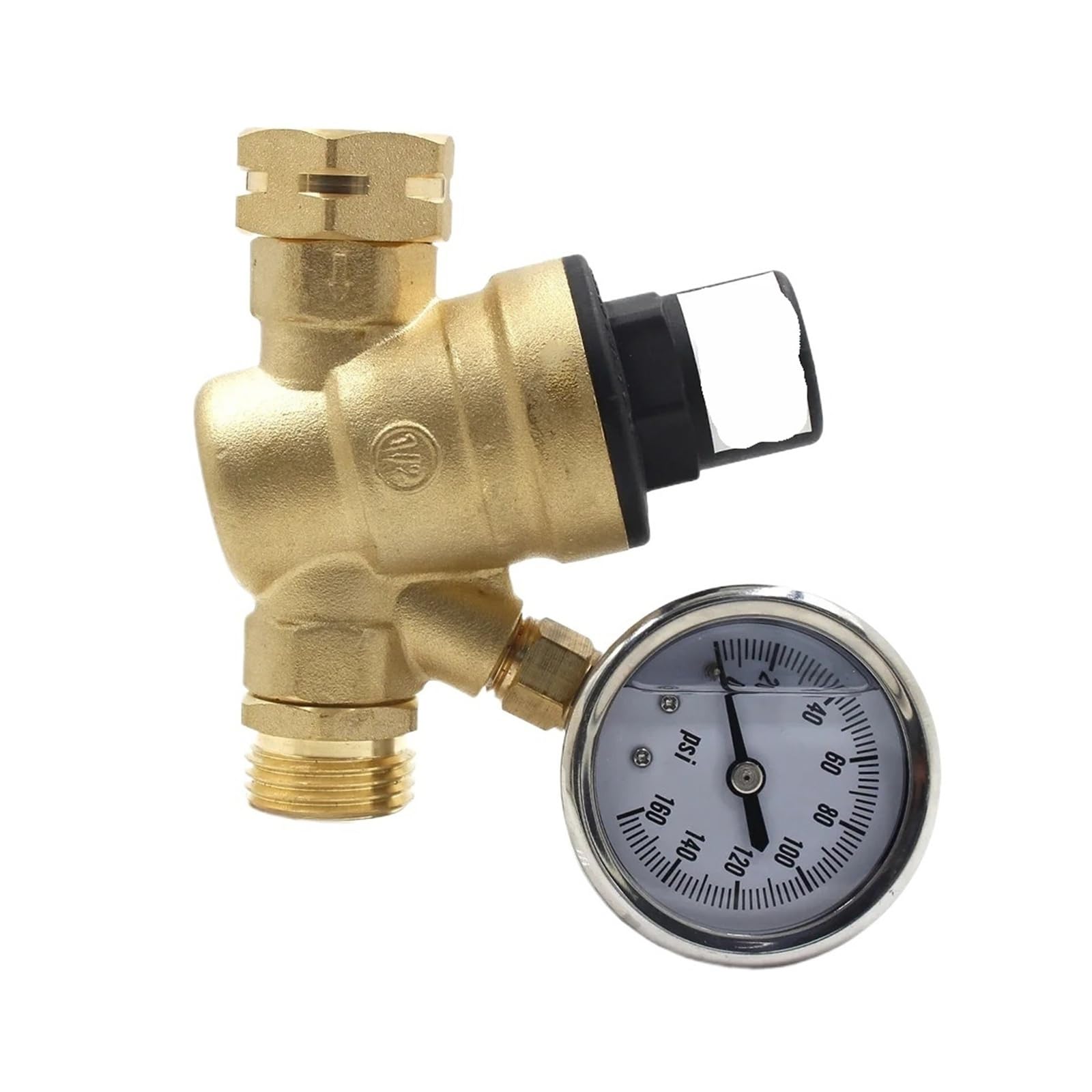 Regulador de presión de agua, reductor de presión ajustable de latón con reguladores de presión de agua for Camping, calibre 0-160 | Regulador de presión de agua