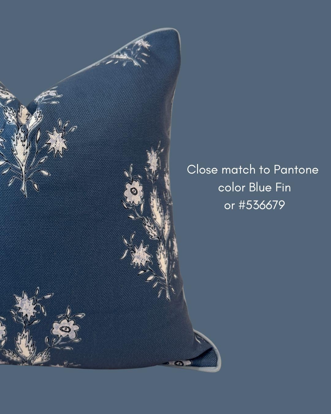 “The Norfolk” Dark Blue & White Floral Block Print Pillow Cover – Dark Blue Decorative Throw Pillow Cover – Grandmillennial Home Decor, 20" x 20"