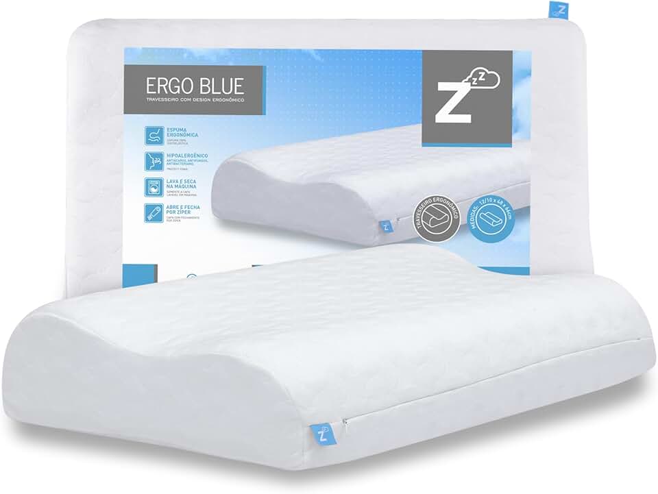 Travesseiro Nasa D50 Z Pass Sleep Ergo Blue Ortopédico Cervical com tratamento natural Anti-bac
