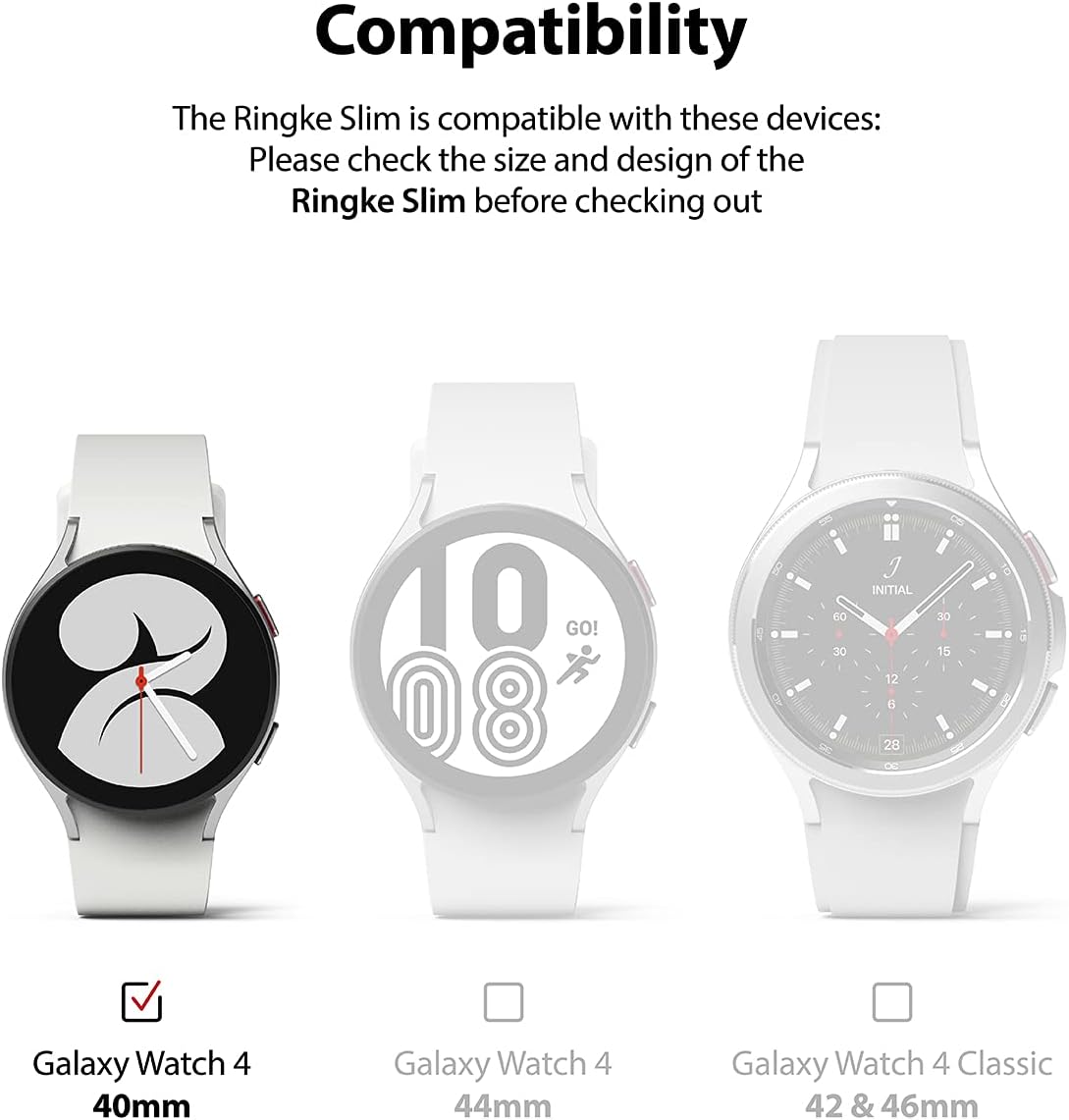 Ringke Slim Case [2 Pack] Compatible with Samsung Galaxy Watch 4 40mm, Watch4 Bezel [Frame Only] Premium PC Hard Thin Cover - Clear & White