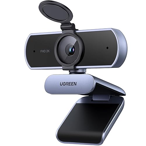 UGREEN Webcam 2K, USB A Webcam mit Mikrofo, Kamera PC, Fixfokus, 80°Sichtfeld, Kamera mit Privacy Cover, Automatische Lichtkorrektur, Stereo-Sound, Plug & Play, PC Camera für Windows/MacOS/Zoom/Skype - Grau
