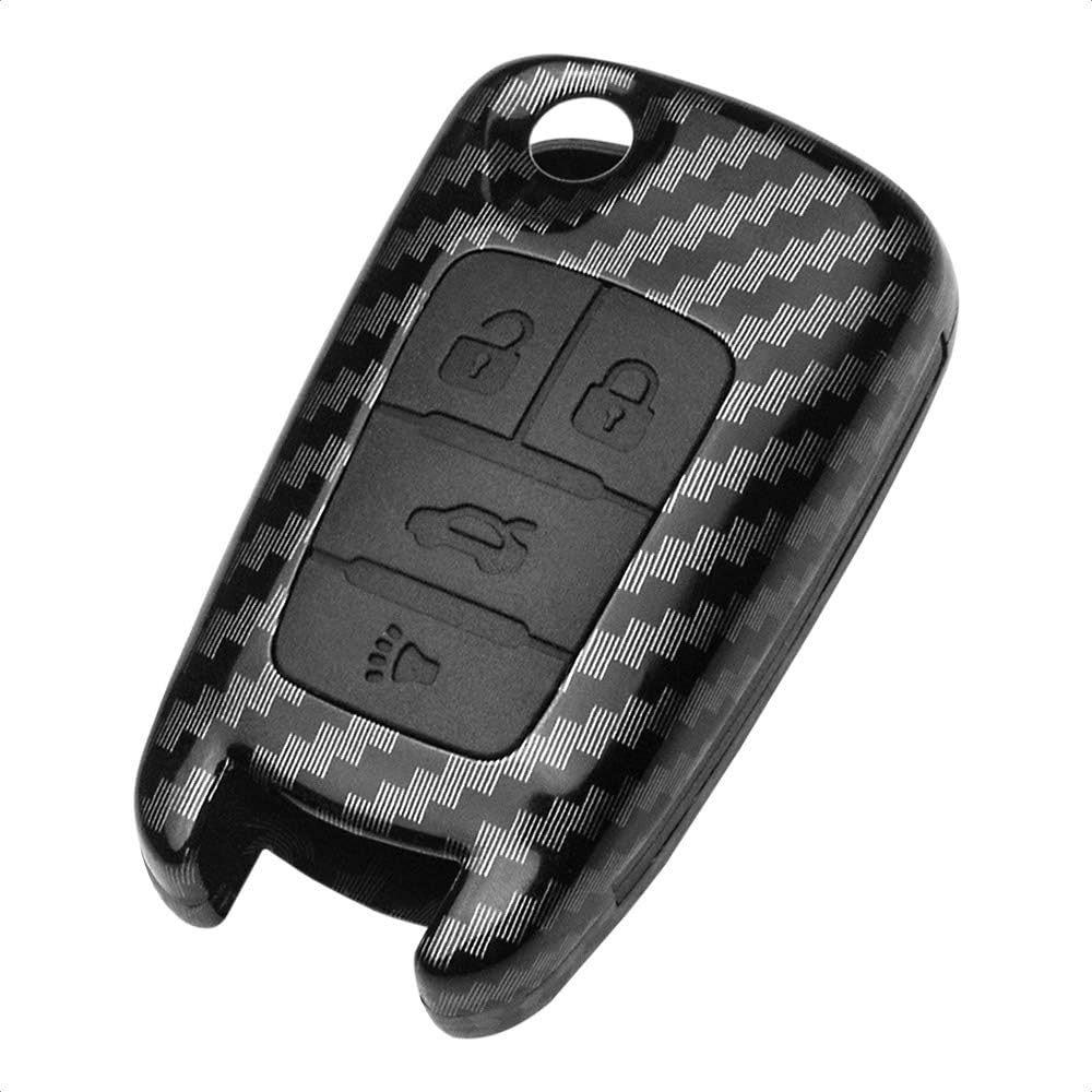 Flip Key Fob Case Compatible with Buick Chevrolet Chevy GMC 3 4 5 Button Keyless Entry Remote Control Accessories Personalized Double Protective Cover ABS Plastic Carbon Fiber Blue Silicone