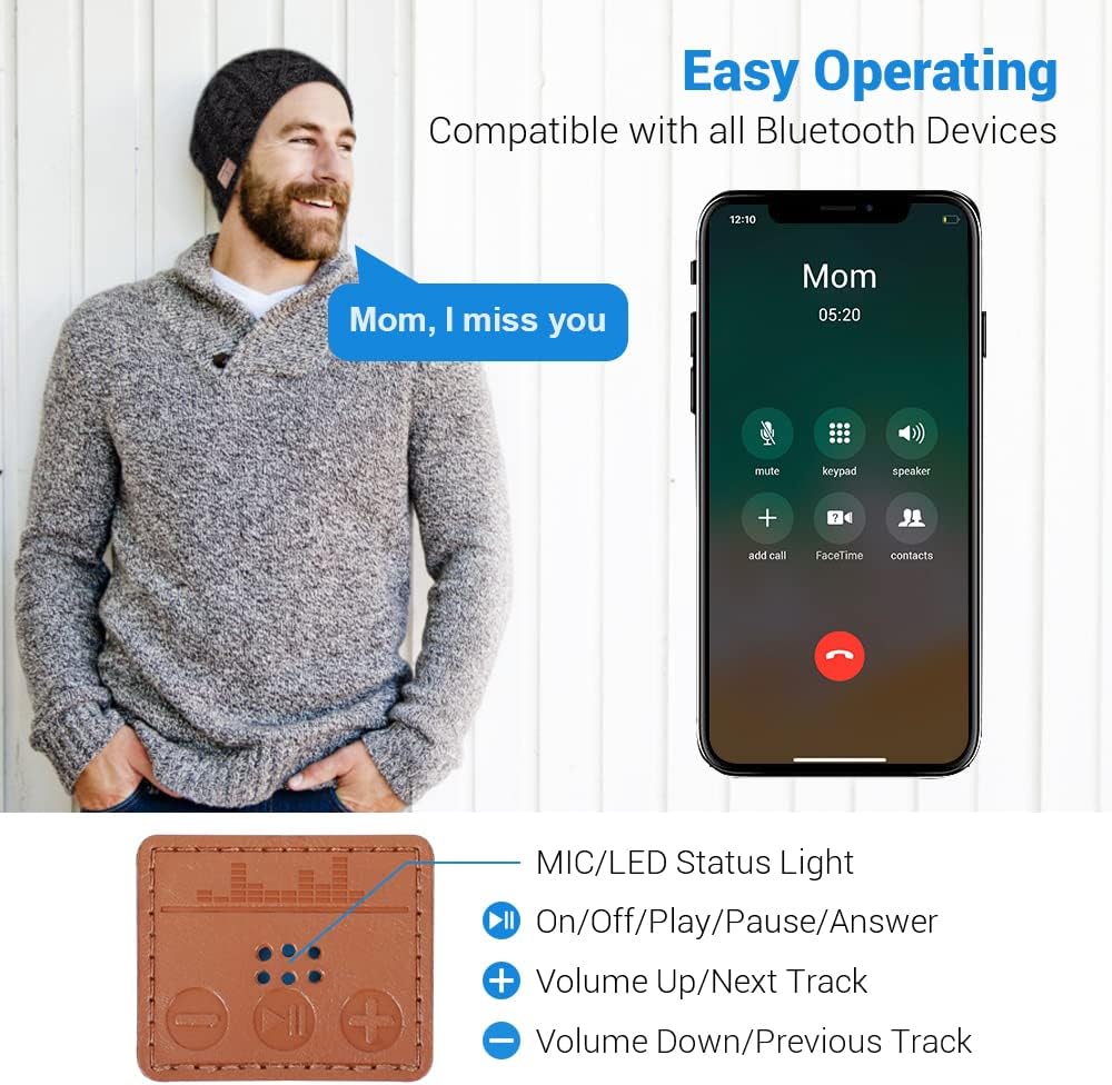 EverPlus Bluetooth Beanie Hats Gifts for Men - Christmas Stocking Stuffers Unique Tech Birthday Gifts