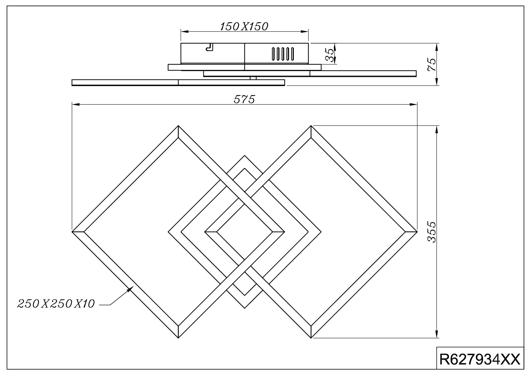 Reality, Plafón, Venida incl. 1 x LED,SMD,25,0 Watt,4000K,3000 Lm. Cuerpo: Metal, Cromo A:57,5cm, L:35,0cm, A:7,5cm Montaje en techo y pared,Función de memoria,IP20,4000K