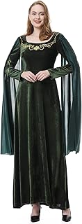 Women Medieval Tea Party Dress Victorian Era Bubble Sleeves Velvet High Waist Long Dress with Belt and Gloves