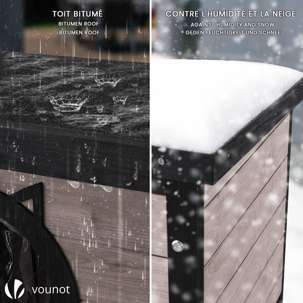 VOUNOT® Drewniany domek dla kota z bitumicznym dachem i drzwiami w uszach kota dom toaleta dla kota szafka na kuwety budka 57 x 45 x 43 cm szary