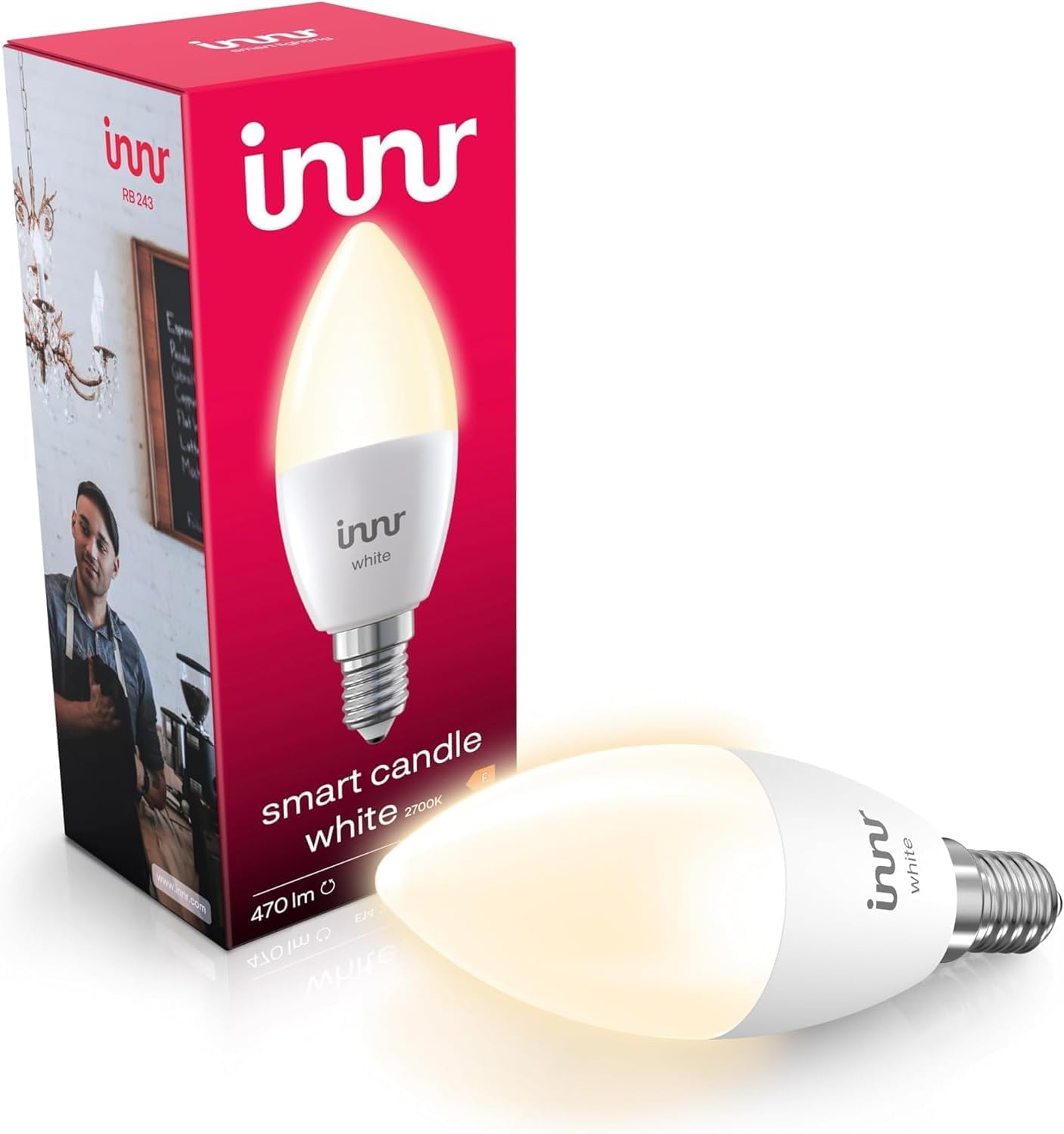 innr innr Zigbee Smart Lampe E14, funktioniert mit Alexa und Hue* (Bridge erforderlich), Warmweiß, Glühbirne E14 Dimmbar, Smart Home Lampe, 1 Stück