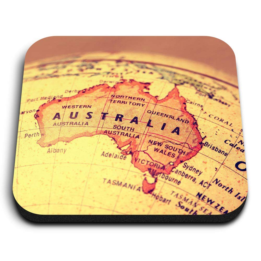 1 x Square MDF Fridge Magnet - Vintage Australia Map Globe 2609