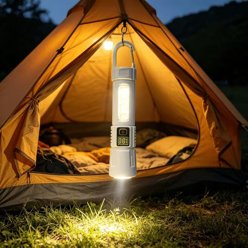 Image of Portable Zoomable Flashlight with HookRechargeable LED Flashlight with Digital Battery Display - USB Charging Emergency Torch Light - Portable Outdoor Camping (Pack of 1)